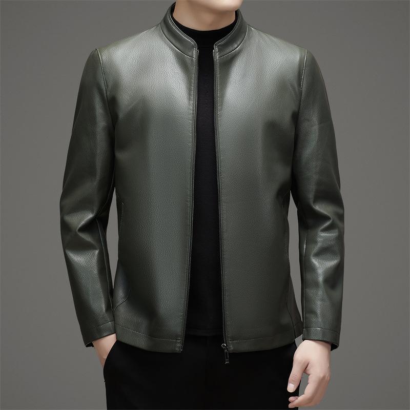 New Autumn and Winter Middle-aged Stand-up Collar Genuine Leather Jacket Men's Slim Sheepskin Dad Casual Leather Jacket