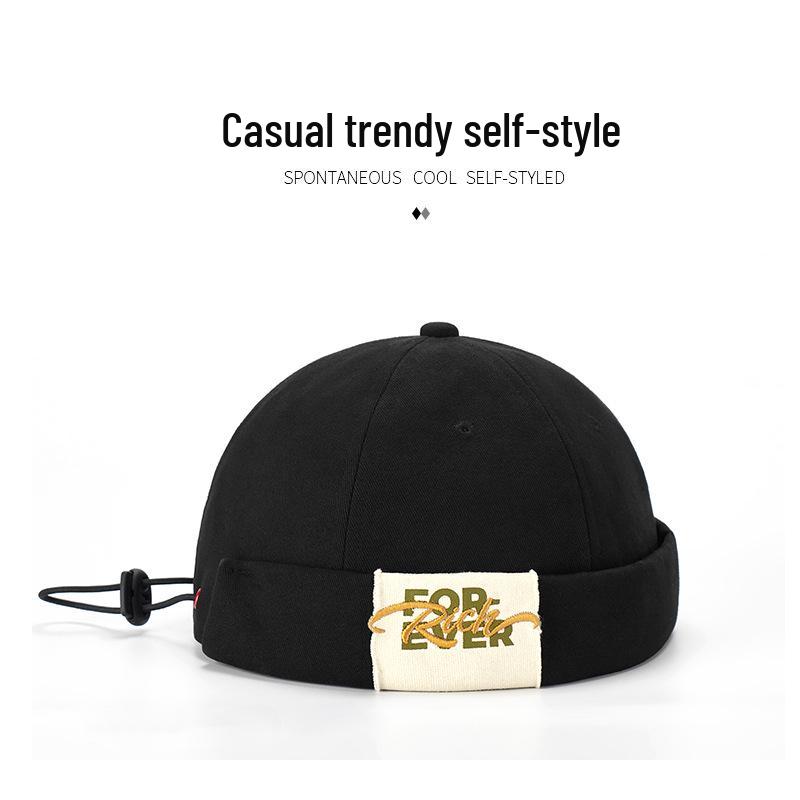 

Регулируемая ретро кепка-дыня без полей - Универсальный корейский и японский стиль, повседневная летняя хип-хоп уличная одежда M (56-58cm) чёрный