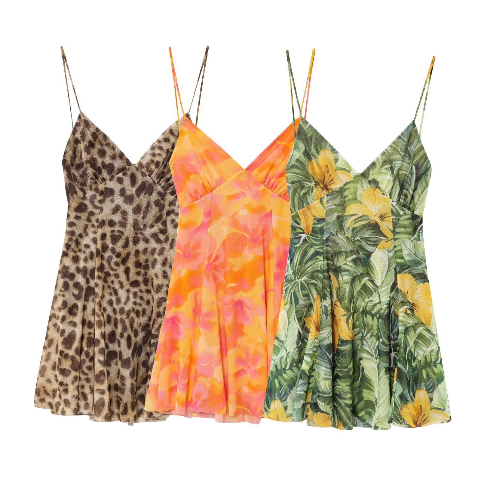 

2025 European & American V-Neck Silk Print Sundress L