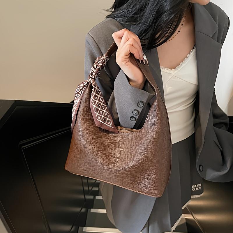 Borsa a Spalla Singola da Donna Borsa a Spalla Singola Scarf Retrò Francese Borsa a Tracolla con Texture Litchi Versatile da Pendolare Borsa a Mano di Alta Gamma