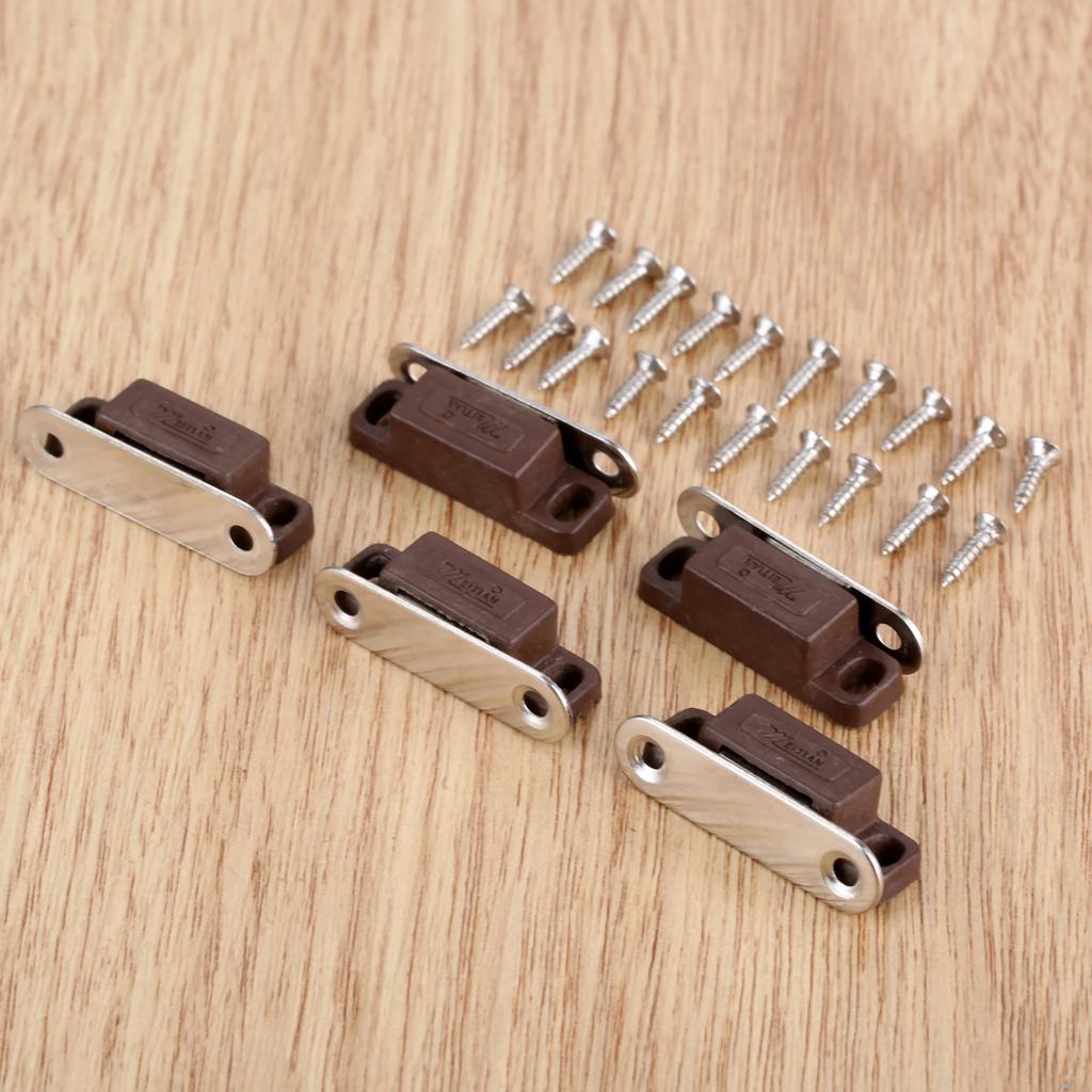 5pcs/lot Magnetic Catches w/screws Small Metal Cabinet Door Cupboard Preventing Protecting 27mmx10mm White/Brown Mini Stopper