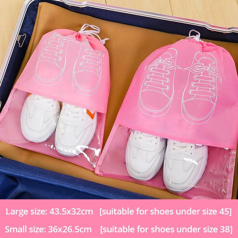 10pcs Shoe Storage Bag Thickened Non-woven Fabric Strap Mouth Large Capacity Beach Travel Bag Moistureproof Waterproof Shoe Bags
