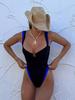 One-piece swimsuit female sexy high fork deep V chest vacation explosion European and American swimsuit