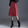 Medium and long simple pu leather skirt, autumn and winter new high-waisted commuting fashion A-shaped leather skirt