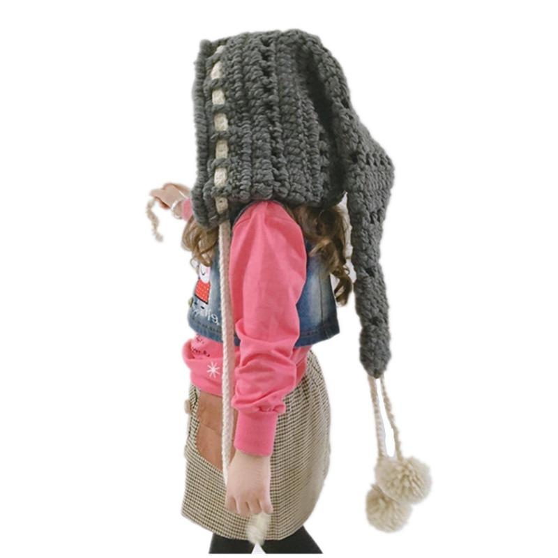 

Шапка Зимняя Утепленная Детская Шапка Шерсть Крючком Радужная Шапка с Длинным Хвостом Девочка Эльф Волшебник Принцесса Сохраняющая Тепло Children 48-53cm серый