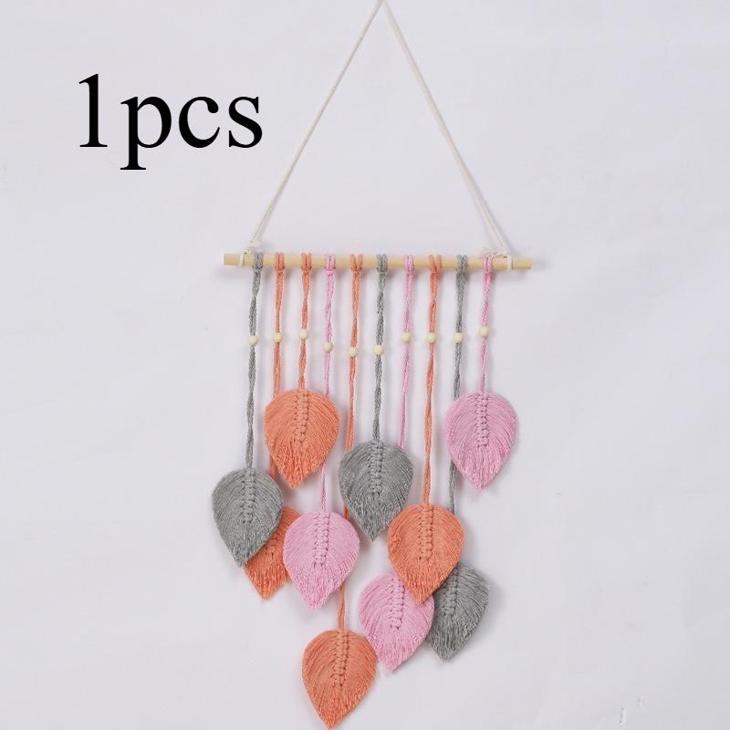 

1/2pcs Hand Woven Cotton Rope Leaves Tapestry Boho Style Cotton Rope Woven Tapestry Home Decoration Wall Hanging рожевий