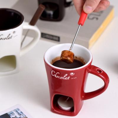 Mug à fondue au chocolat en céramique Tasses à fondue au fromage avec fourchettes Tasse personnelle pour faire fondre le chocolat pour fromage beurre collations bougie chauffe-plat mini mijoteur
