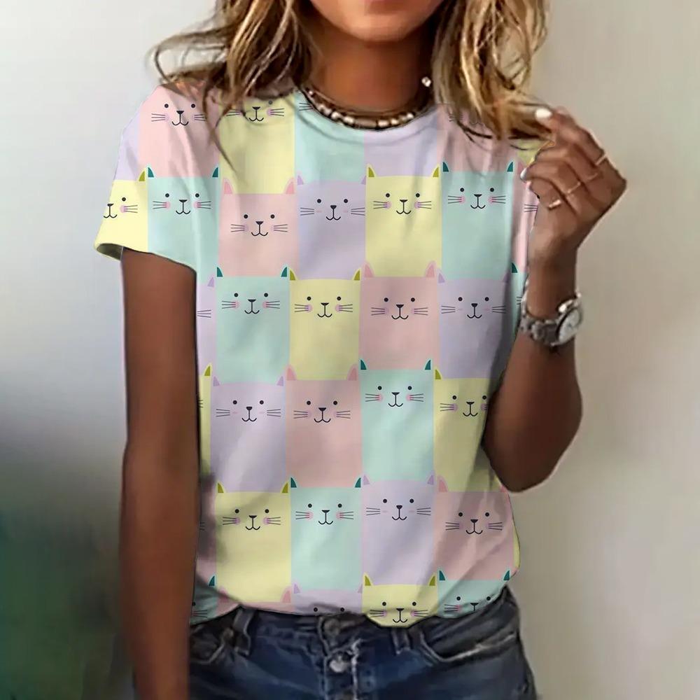 Summer Cute Funny Cat 3D Print T-shirts Women Streetwear Casual Fashion Y2k Short Sleeve T Shirt O-neck Tees Tops Clothing