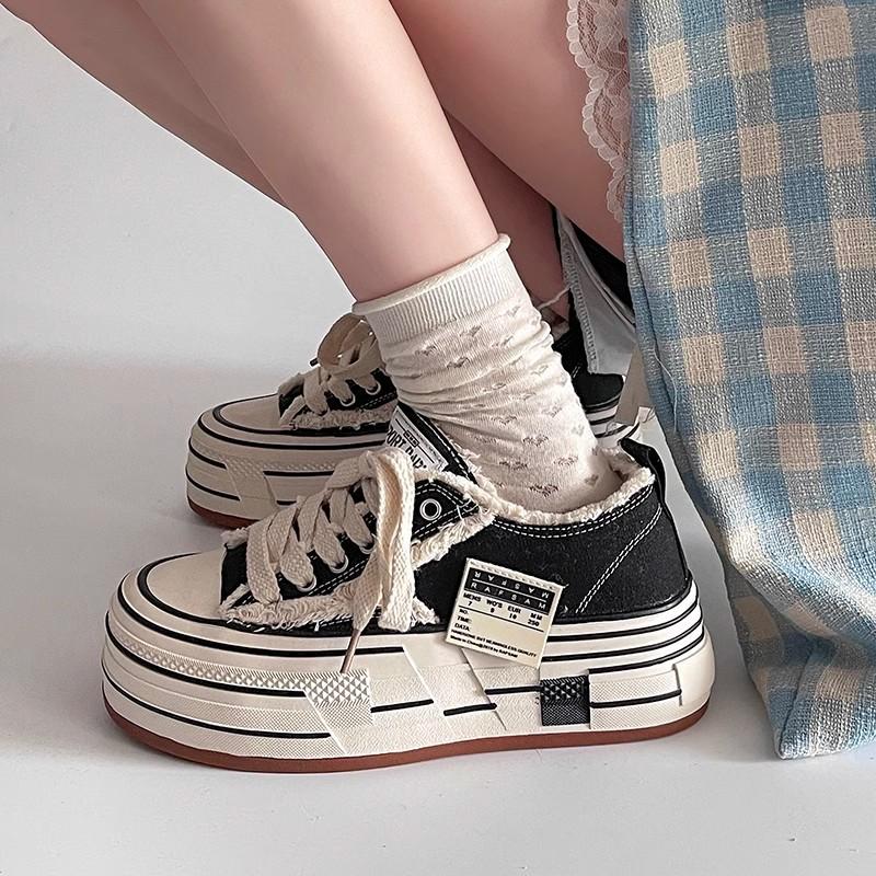 Canvas shoes beggar rough edge thick sole increase 2025 spring and autumn new classic sports comfortable casual board shoes women's shoes