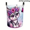 Laundry Hamper, Cute Kitten Wreath Butterfly Pattern, Polyester, Storage Basket, Suitable for Bedroom Laundry Room Dorm Storage Basket, Large Capacity