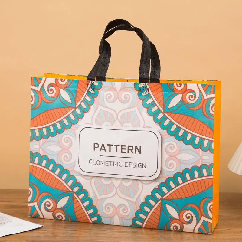 10PCS Rose Printing Packaging Shopping Bag Handle Waterproof Non Woven Fabric Gift Bags Black Clothing Store HandBag