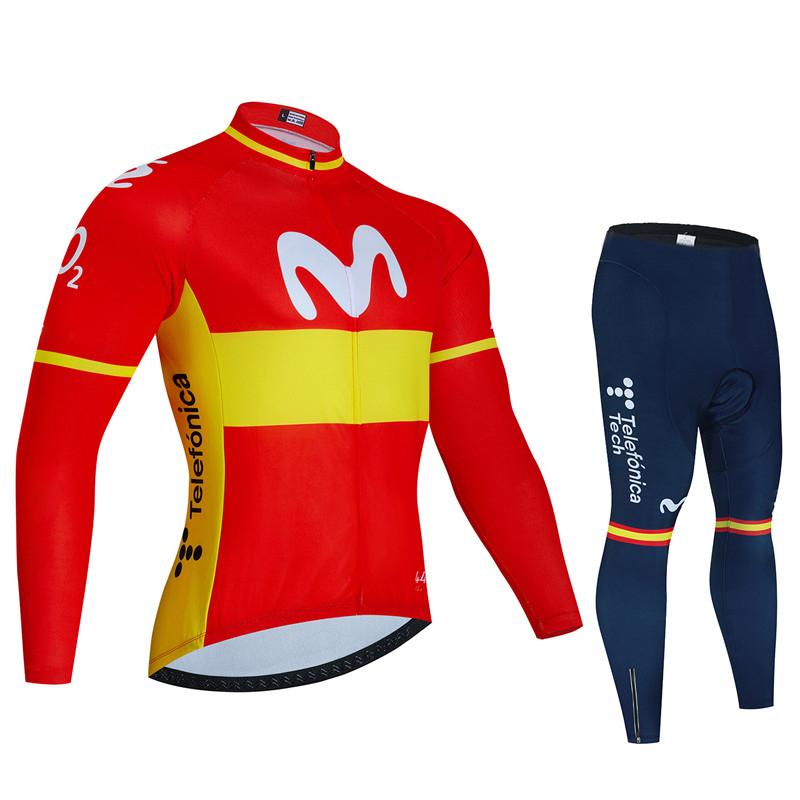 Movistar Autumn Pro Team Cycling Jersey19D Bib Set MTB Uniform Bicycle Clothing Quick Dry Bike Clothes Mens Long Cycling Wear