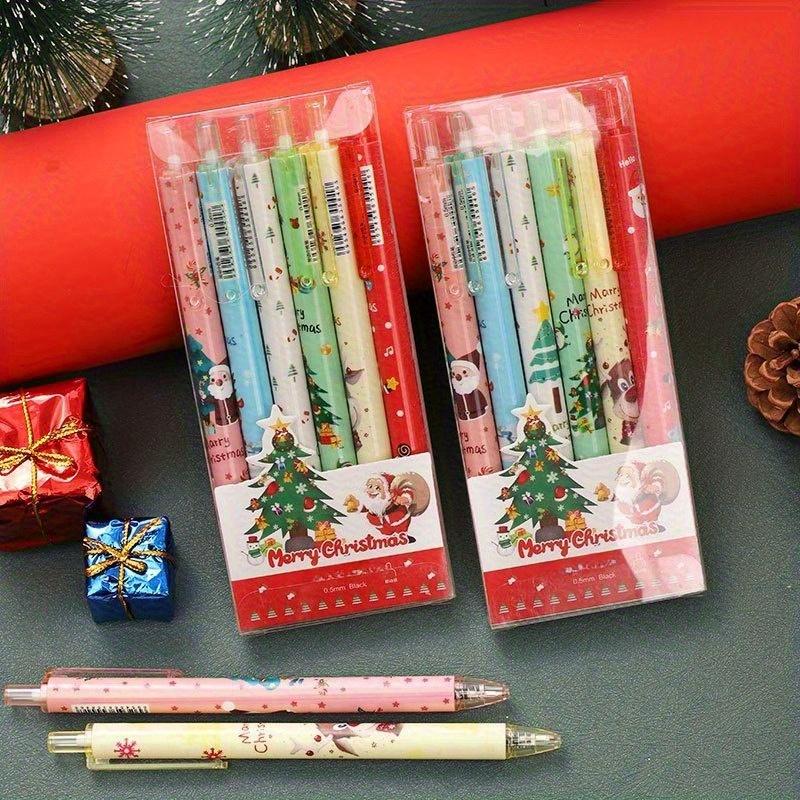 6 Pcs Christmas Water Pen 0.5 Mm Black Retractable Multicolor Neutral Pen for Kid Suitable Office School Use Back To School