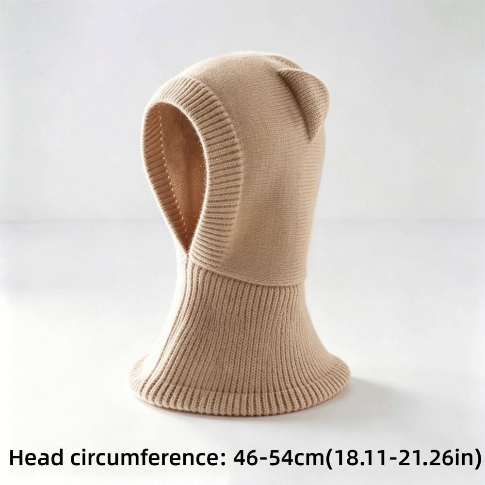 Woolen Knit Winter Balaclava Hat Solid Color Hooded Beanie  for 2-6 Y Boys and Girls