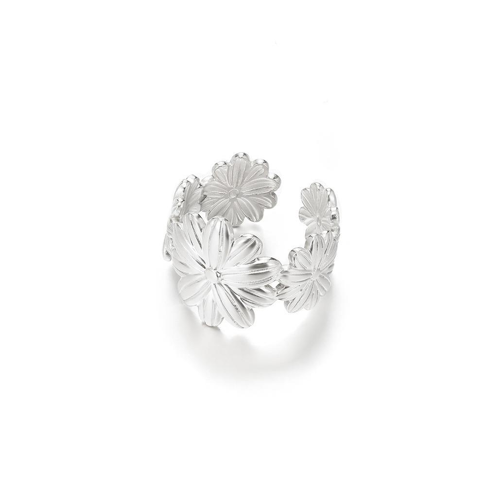 Unique Design Flower Rings For Women Geometric Stainless Steel Flower Opening Ring Gold Jewelry Gift Anillos