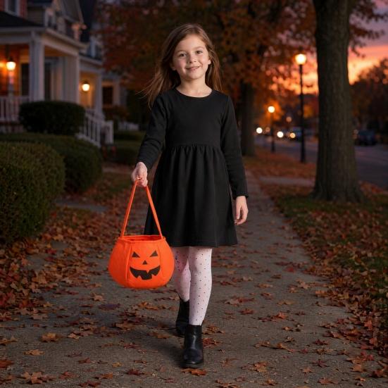 Xiaobudian Halloween Pumpkin Candy Bag for Kids, Small Trick or Treat Bucket, Soft Face Basket with Handle Party Decoration