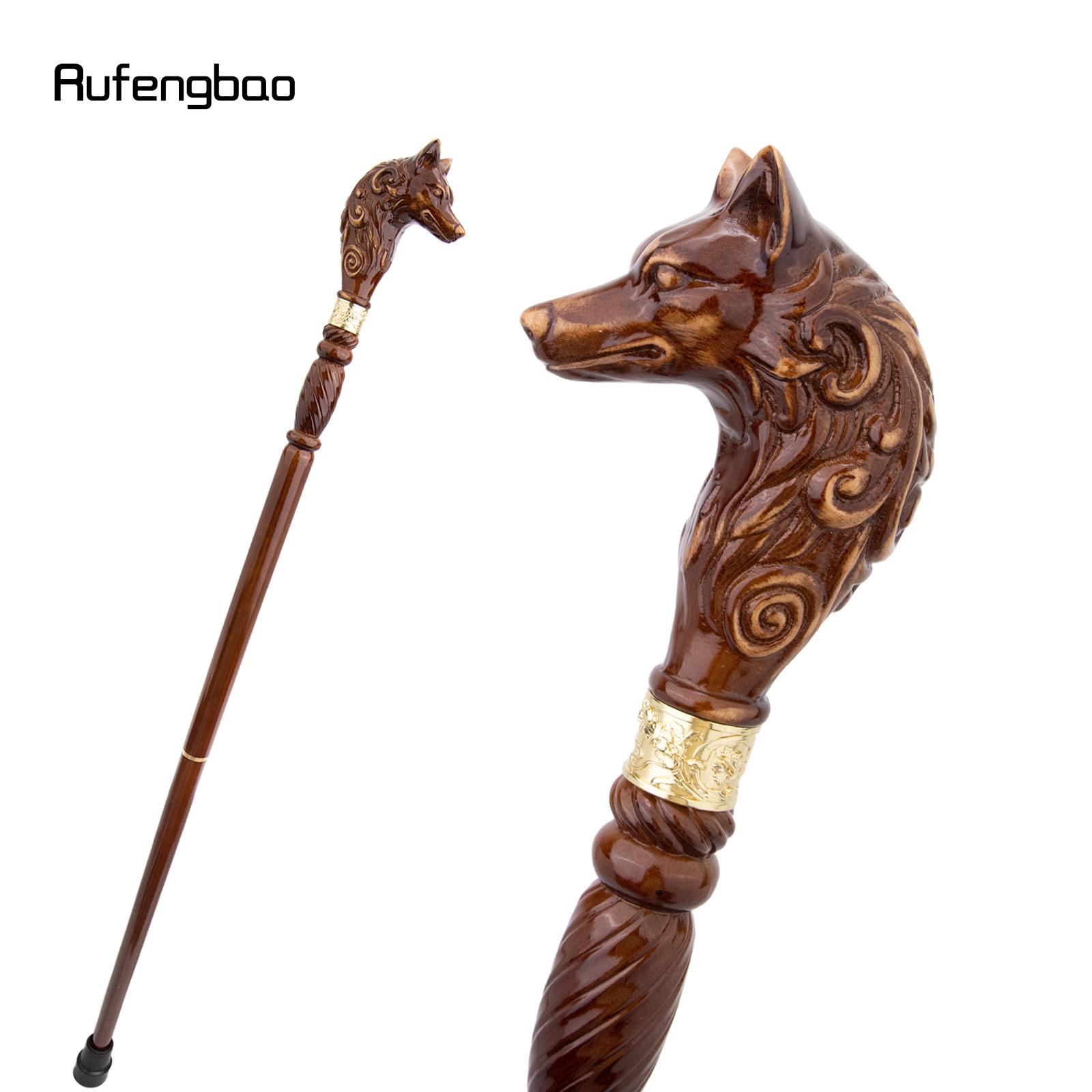 Wolf Brown Wooden Fashion Walking Stick Decorative Vampire Cospaly Party Wood Walking Cane Halloween Mace Wand Crosier 95cm