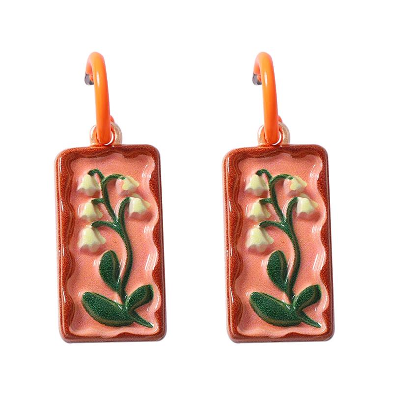 Vintage Artistic Creative Design Alloy Drop Oil Palm Tree Flower Drop Earrings For Women  Banquet Party Jewelry Gifts