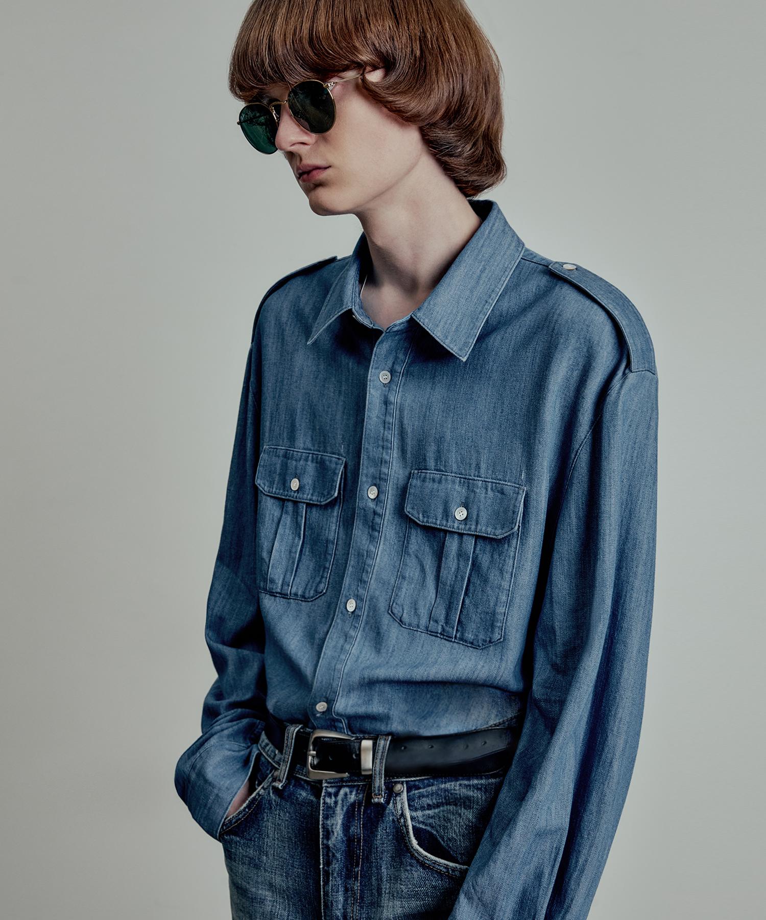 El Mood Huntington Tencel Denim Military Shirt Chambray Blue Shambray Blue/44