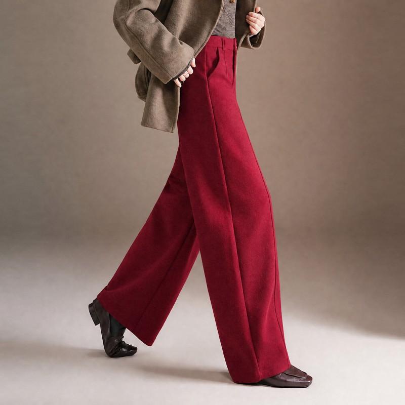 Womens Thick Wool Blend High-Waisted Wide Leg Trousers Winter 2026 Comfortable Office Casual Pants