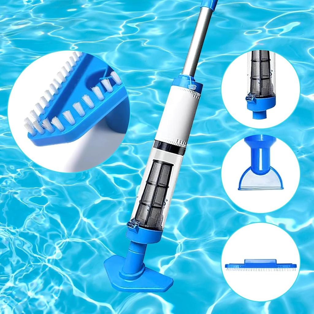 3 in 1 Cordless Rechargeable Swimming Pool Vacuum Head, Telescopic Pole Handheld Pool Cleaner for Spas, Inground Pool, Above Ground Pool and Hot Tubs