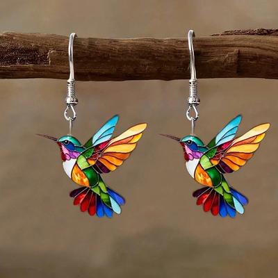 Pendientes Acrílicos de Colibrí FTCY Para Mujer Estilo Retro Coloridos Pendientes Colgantes de Pájaro Zircón para Mujer Regalos