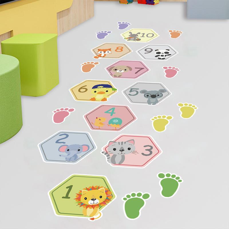 Cartoon Numbers Hopscotch Game Floor Stickers Teen Room Wall Stickers for Kids Room Boy Girl Room Home Decoration Floor Decal