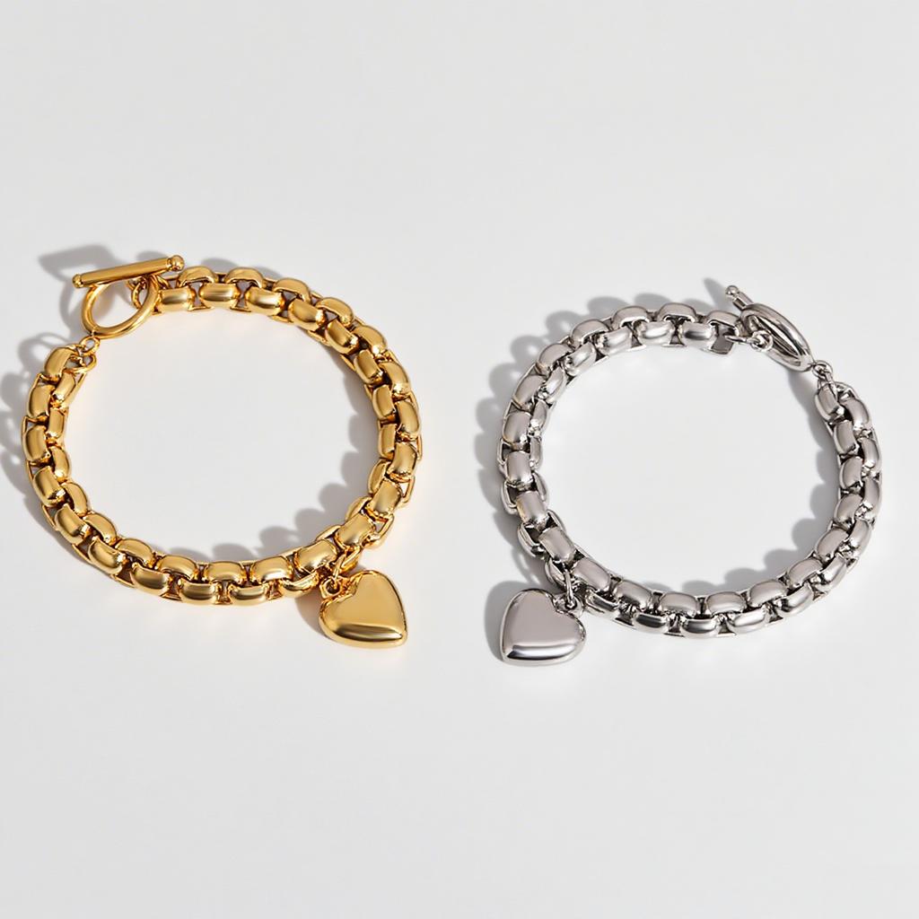 Punkowa Wodoodporna Bransoletka ze Stali Nierdzewnej z Wisiorkiem Serca Dla Kobiet, Retro Złota Gruba Łańcuszkowa Bransoletka z Zawieszkami Biżuteria na Rękę.