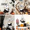 Easy Clean Festive Door Hanger Cute White Ghost Wooden Sign with Black Cat BOO Boho Halloween Room Decoration Banner, Waterproof Front Plaque