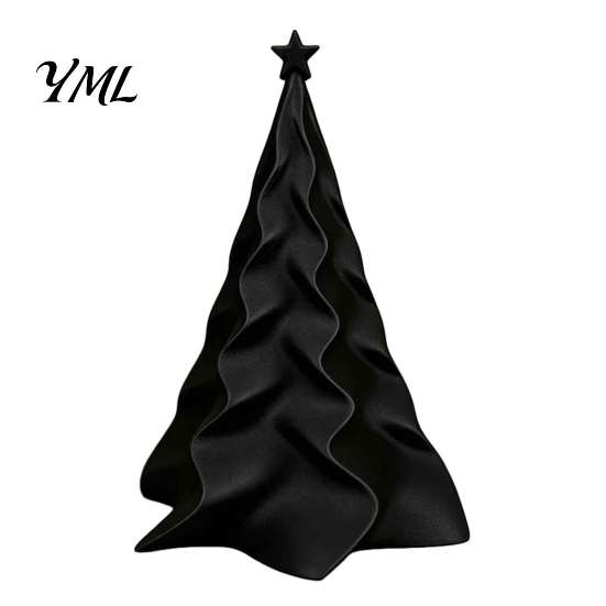 Artistic Geometric Xmas Ornament 3D Printed Pleated Christmas Tree Ornament, Small Wavy Desktop Holiday Table Decor Decoration with Star Topper