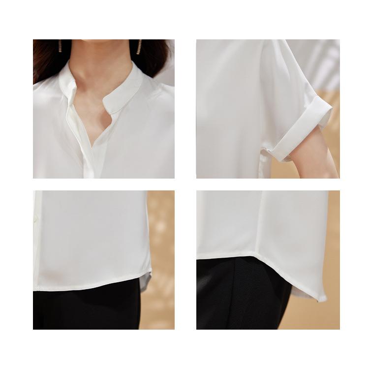 GMXIA Women's Summer Simple Commuter V-neck Shirt Female Temperament Loose Thin Versatile Chiffon Blouse