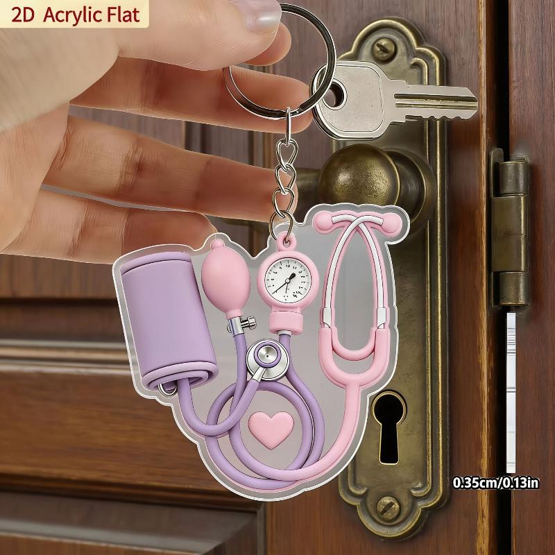 2D Acrylic Medical Keychain Mini Cartoon Stethoscope Pattern BPA Free for Pediatric Nurse Appreciation Small Gift