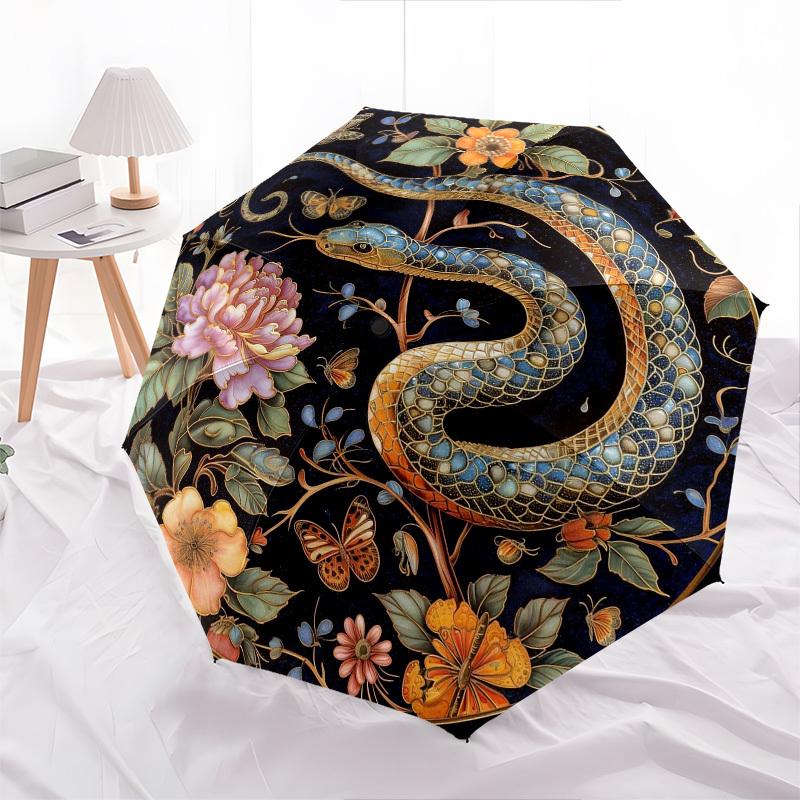 1pc Snake, Flowers, Butterflies Umbrella with Plastic Handle,Compact & Stylish,Suitable for All Seasons YS331026