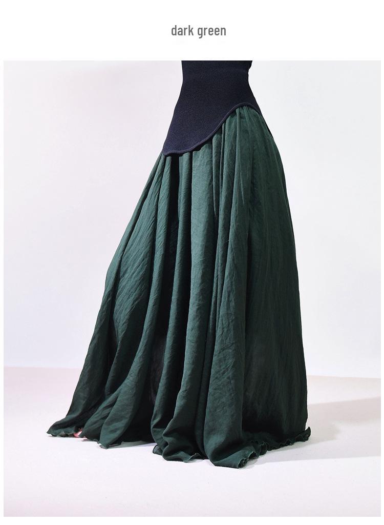 Mori Girl Cotton Linen A-Line Skirt: Elastic Waist, Long Solid Color, National Style Swing
