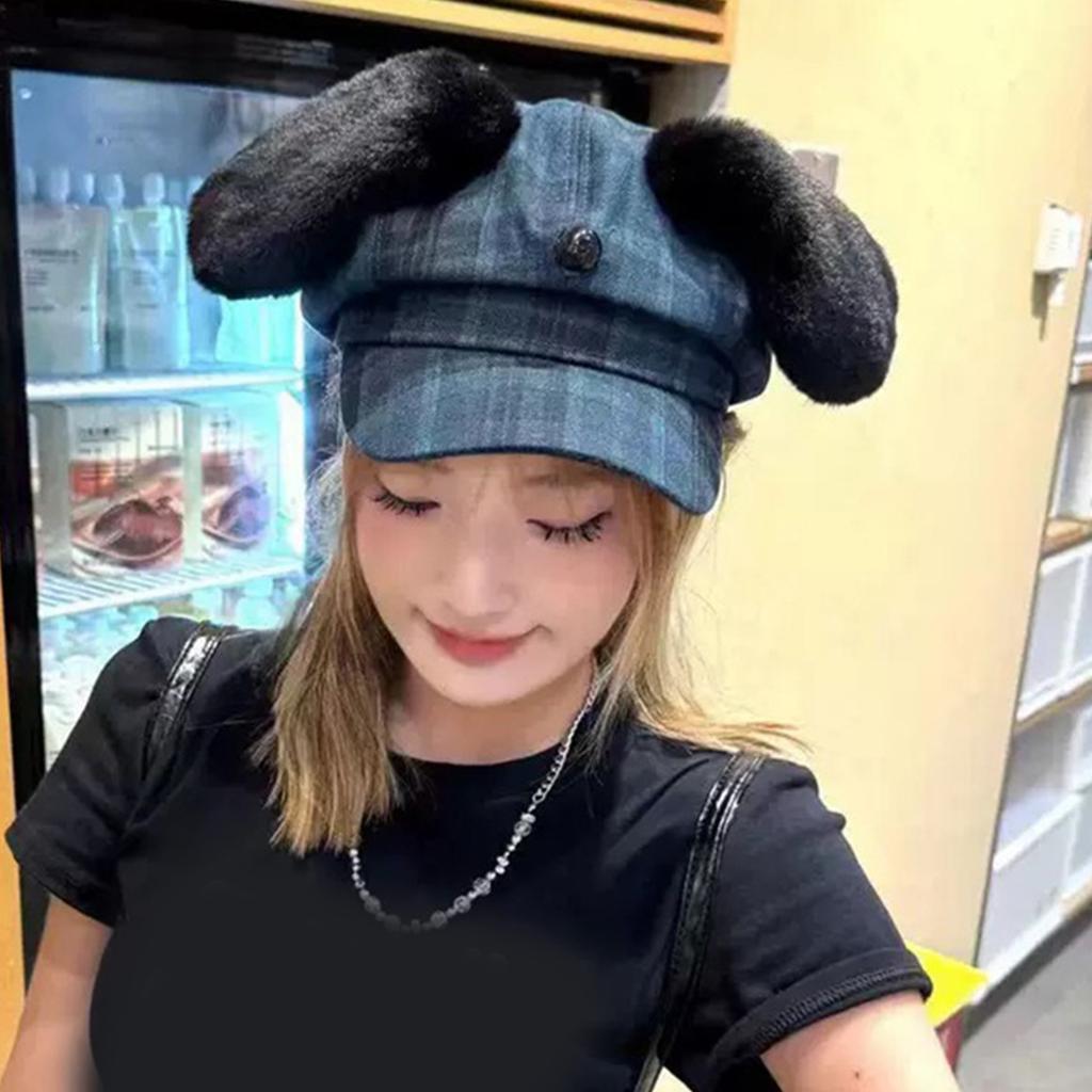 Unisex Beret with Puppy Ear Painter Hat British Cabbie Hat for Autumn Winter Flat Hat for Daily Wear Cabbie Hat