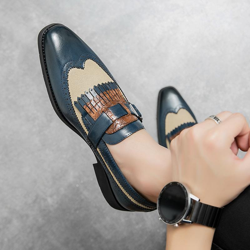 Herrenschuhe Größe 46 Brock Fransen-Loafer Herren Friseur Britischer Stil Nachtclub Trend Spitzleder Schuhe