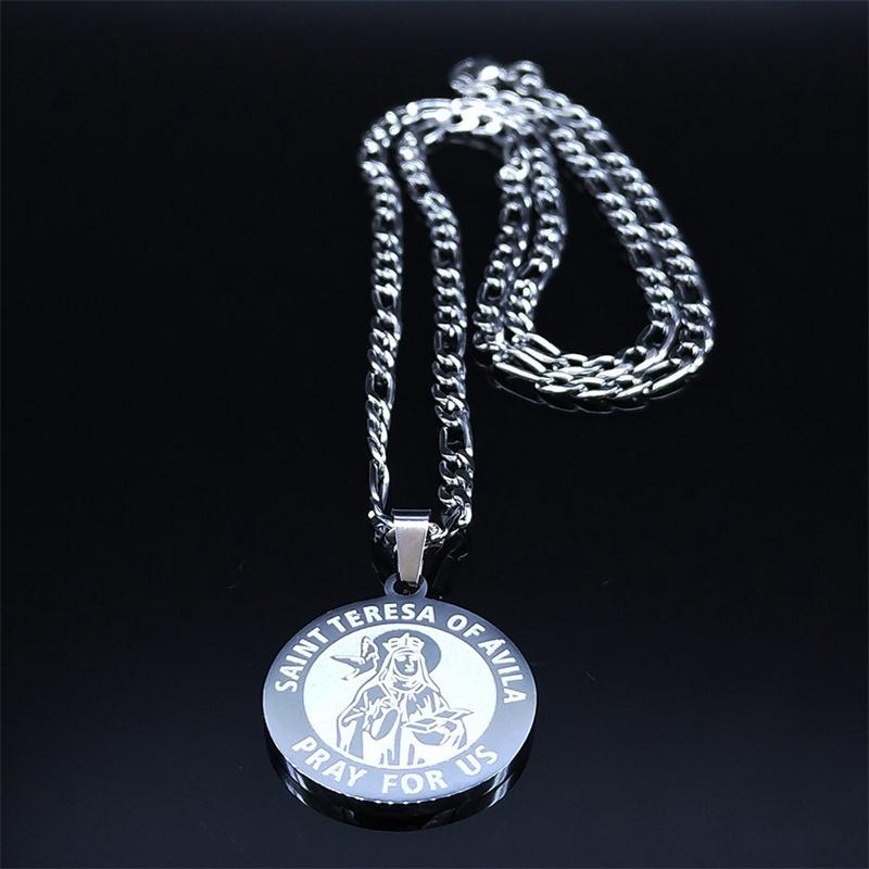 Katholische Heilige Teresa von Avila Edelstahl Halskette für Damen Herren Betet für Uns Schutz Kette Schmuck collares N3018