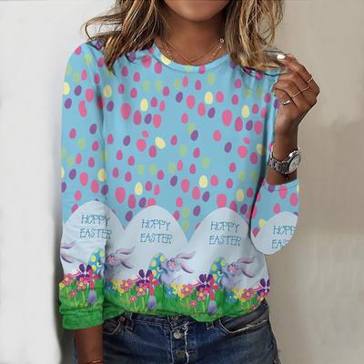 Tops para mujer, camiseta de manga larga con cuello redondo y estampado de conejito de Pascua, jersey ajustado informal de otoño, top de manga larga para mujer