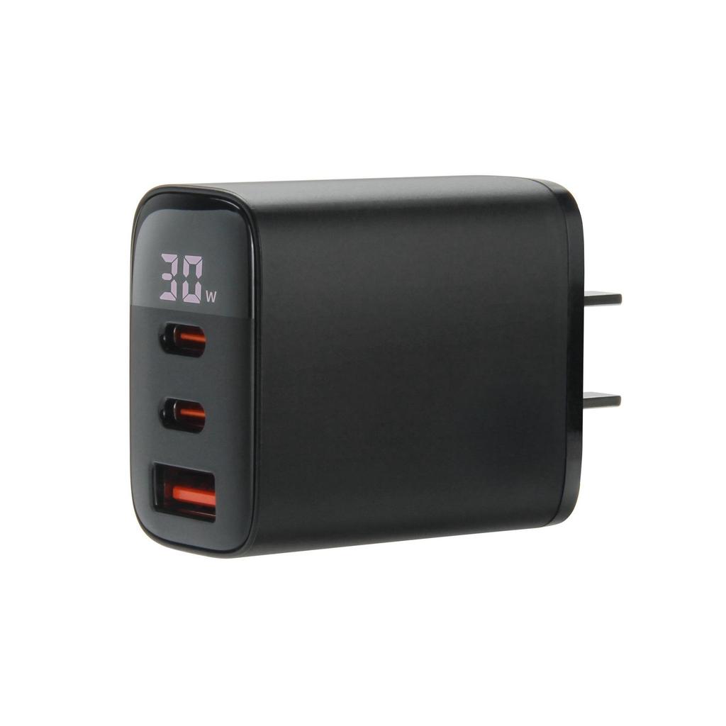 30W Triple-Port Fast Charger with Digital Display for Apple 15 Pro - Dual USB-C and USB Ports
