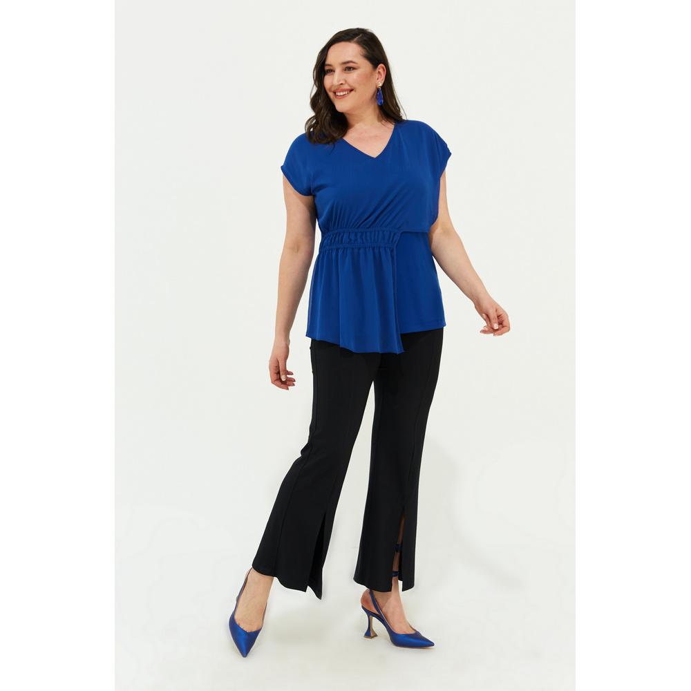 Fierte Damska bluzka w dużym rozmiarze Lm83350 Dekolt w kształcie litery V, niski rękaw, szyfon, detale, piaskowa tkanina