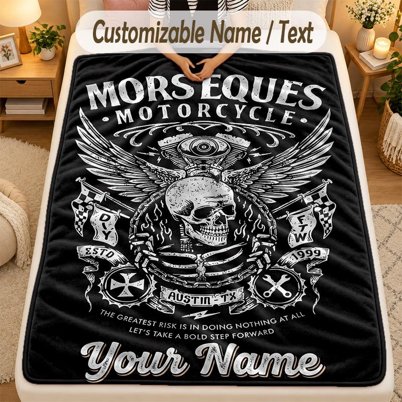 Flannel BlanketHarley-Davidson Custom Name Text Personalized Soft Warm Throw Blanket Home Decor Gift