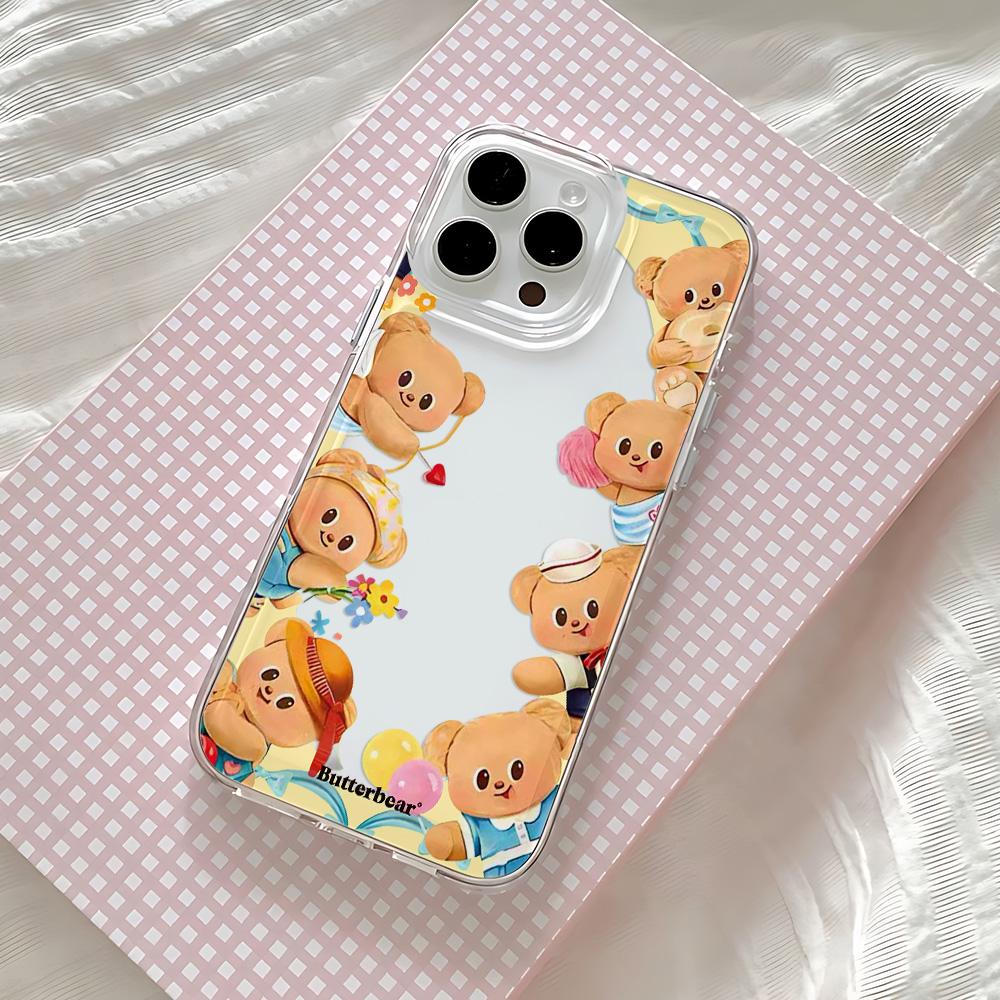 Cute Butter Bear Phone Case For Samsung Galaxy S25 S24 S23 S22 S21 S20 FE Note20 Note10 Edge Plus Ultra Lite 5G Clear Back Cover