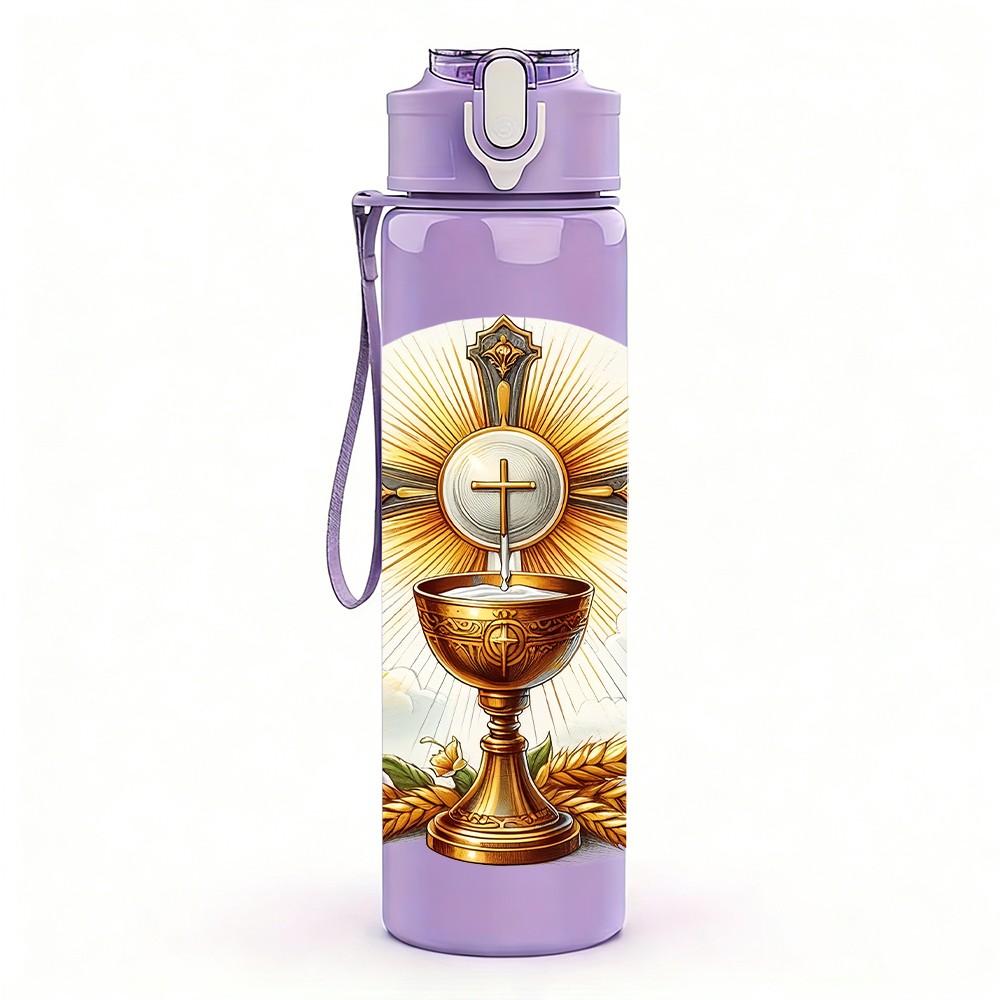 1PC Holy Chalice Wheat Symbol 750ml Color Plastic Sports Water Bottle Leakproof Flip Straw Lid Suitable for Sports Office Home Use