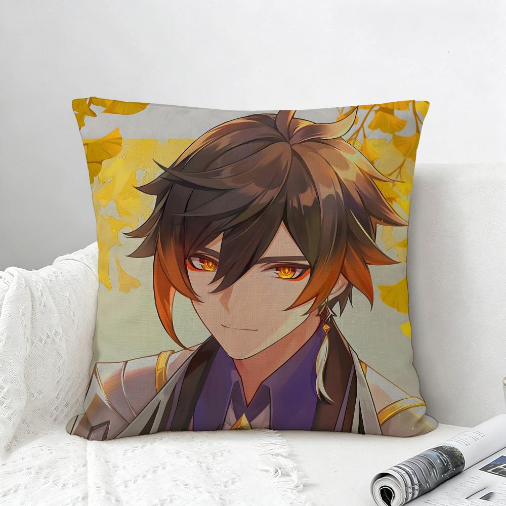 Game Genshin Impact Zhongli Cushion Cover Natural Linen Pillowcase Set AllinOne Decor for Sofa Bedroom Chair