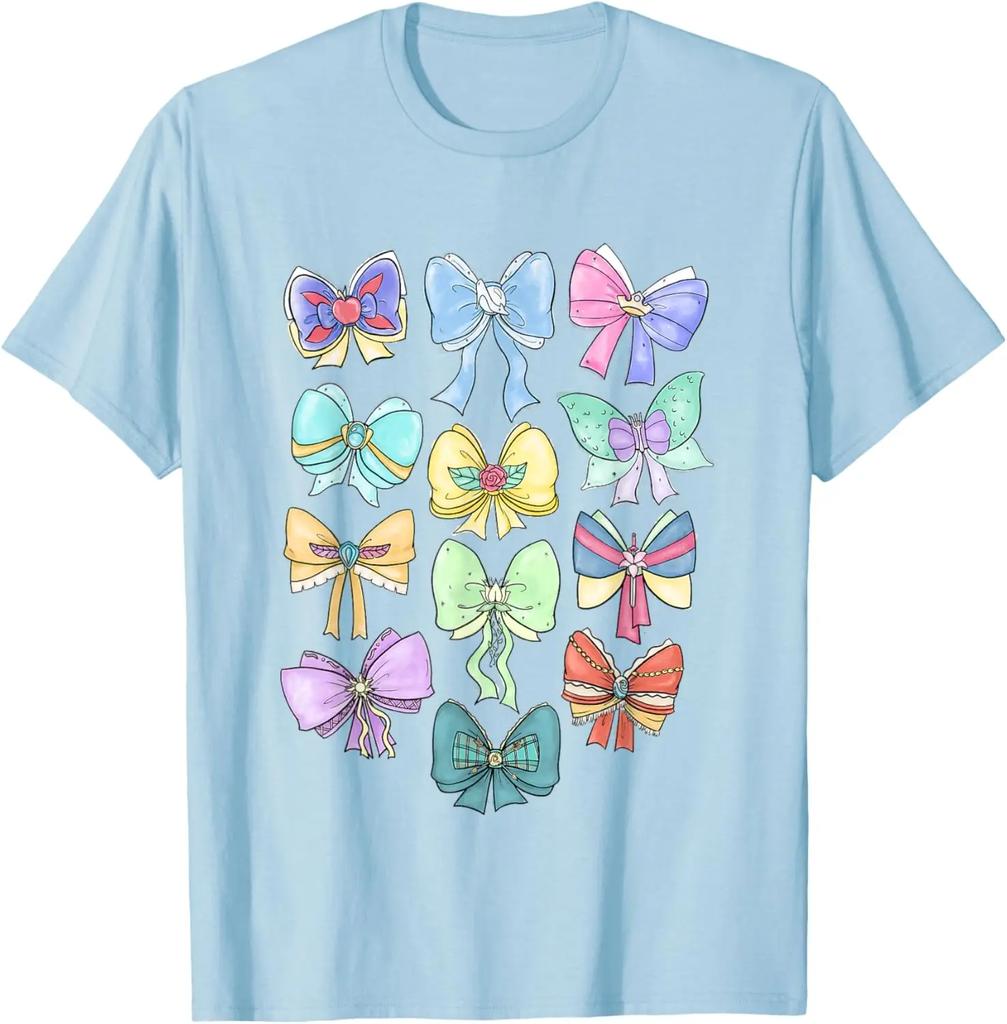 Hot Fashion Casual Disney Princess Cute Ribbons and Bows Pastel Colors Logo T-Shirt S-4XL Four Seasons