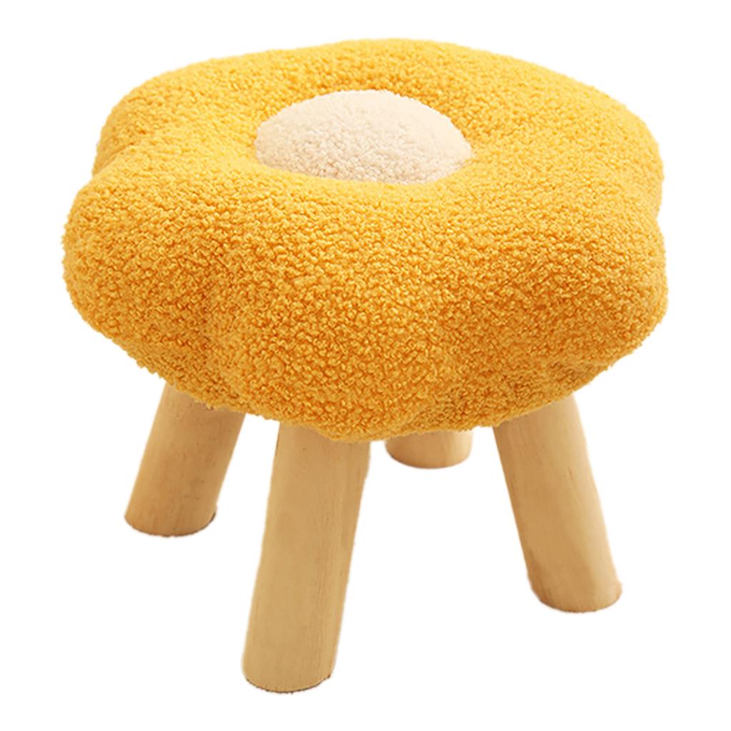 Small Foot Stool Cute Sunflower Soft Teddy Velvet High Resilience Wooden Footstools for Bedroom Living Room Sofa Yellow