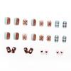 Cartoon Cat & Puppy Gradient Plaid Square False Nail Tips – 24 Detachable Pieces