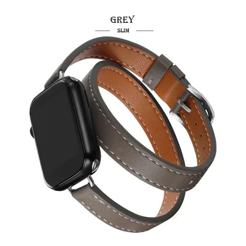 

Leather Strap For Apple iWatch Series 10 9 8 7 6 5 4 3 SE Ultra 2 Band 38/40/41/42/44/45/46/49mm Double-loop Bracelet 42 44 45 S10-46 49mm сірий