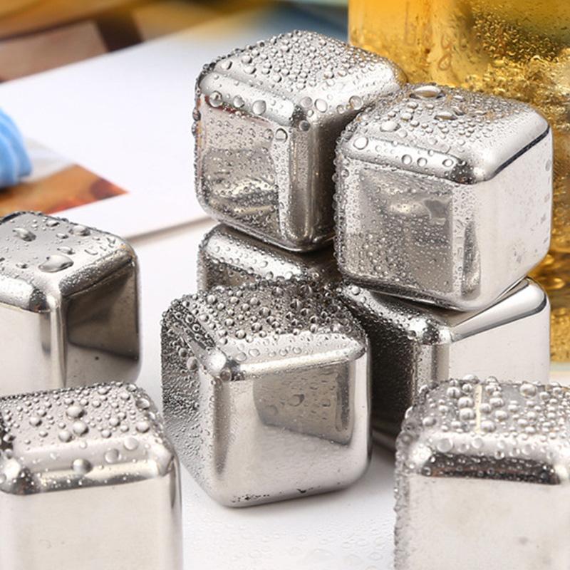 4/1Pcs Stainless Steel Ice Cubes Set Reusable Chilling Stones for Whiskey Wine Drink Cooling Cube Chilling Rock Summer Party
