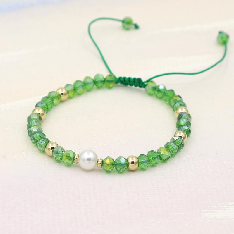 Colorful Crystal & Faux Pearl Adjustable Bead Bracelet, 6mm Beads